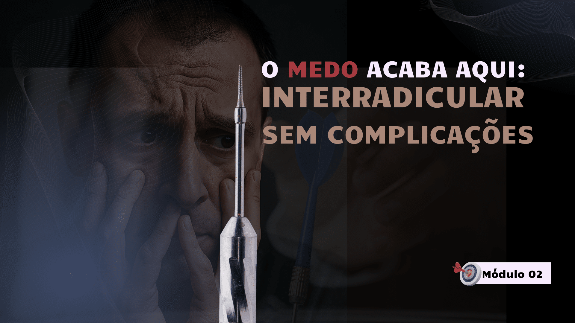 Close em rosto com expressão de tensão representando medo de instalar mini-implantes interradiculares